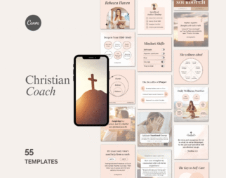 55 Christian Life Coach Social Media Templates | Canva Designs for Mindfulness, Healing & Spiritual Coaching on Instagram