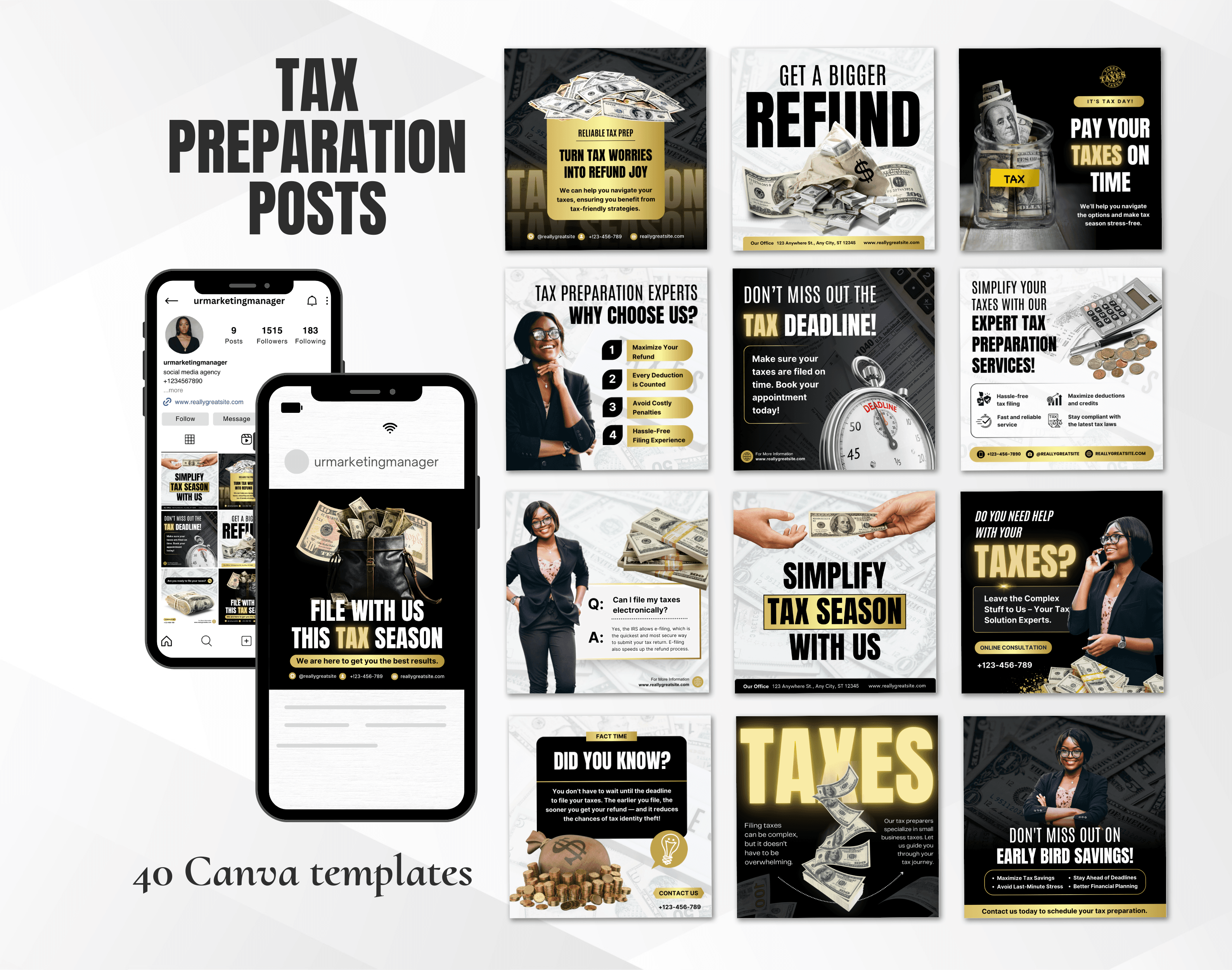 Tax return tax filing Tax Preparation social media post templates