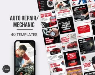 Automotive car Repair garage workshop Car vehicle Mechanics Auto repair services Instagram Facebook social media CANVA post templates