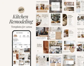 Kitchen remodeling renovation redo redesign makeover interior designer social media instagram canva minimalistic post templates